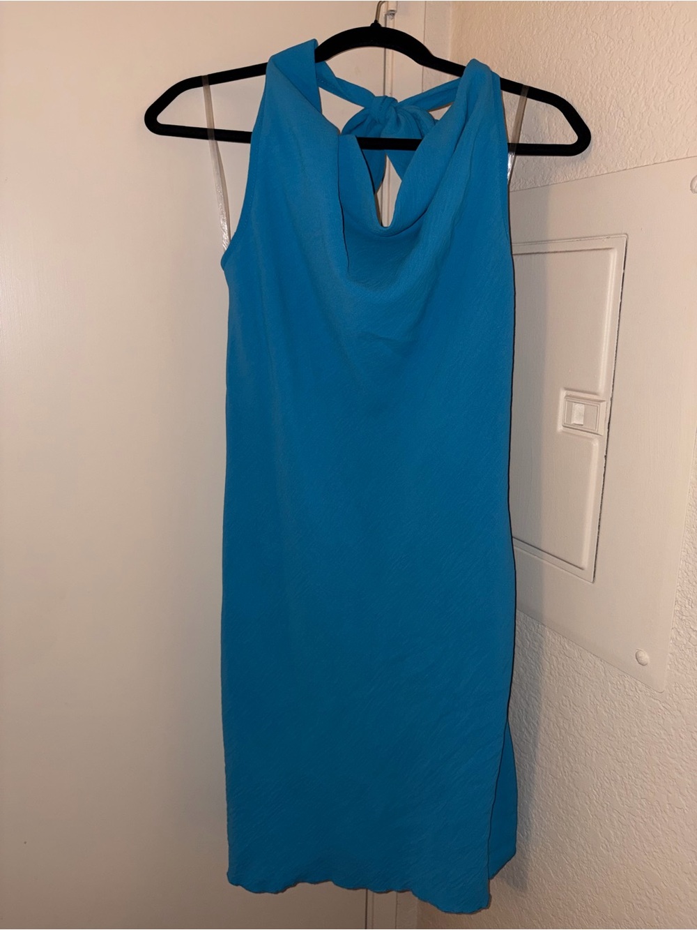 See You Monday Blue Cowl Neck Halter Mini Dress NWT Size L